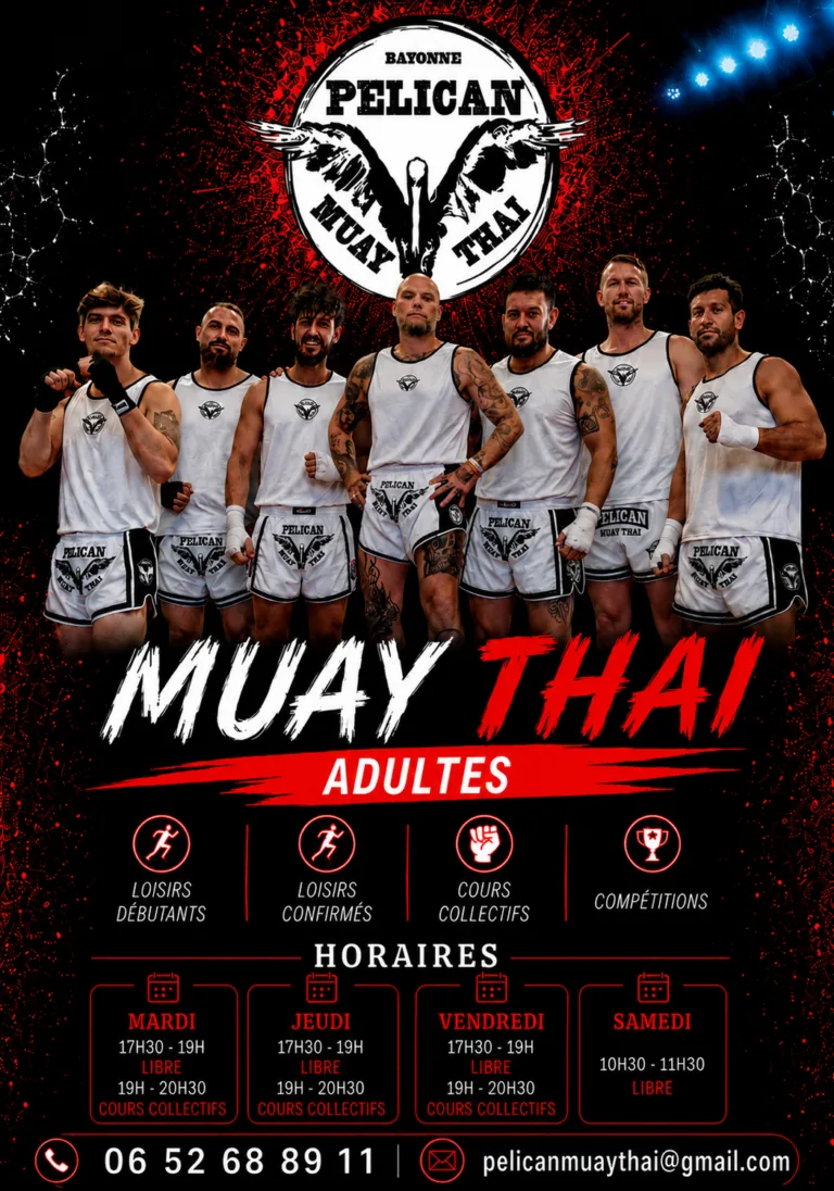 Affiche Muay Thaï Adultes — loisirs débutants, confirmés, cours collectifs, compétitions